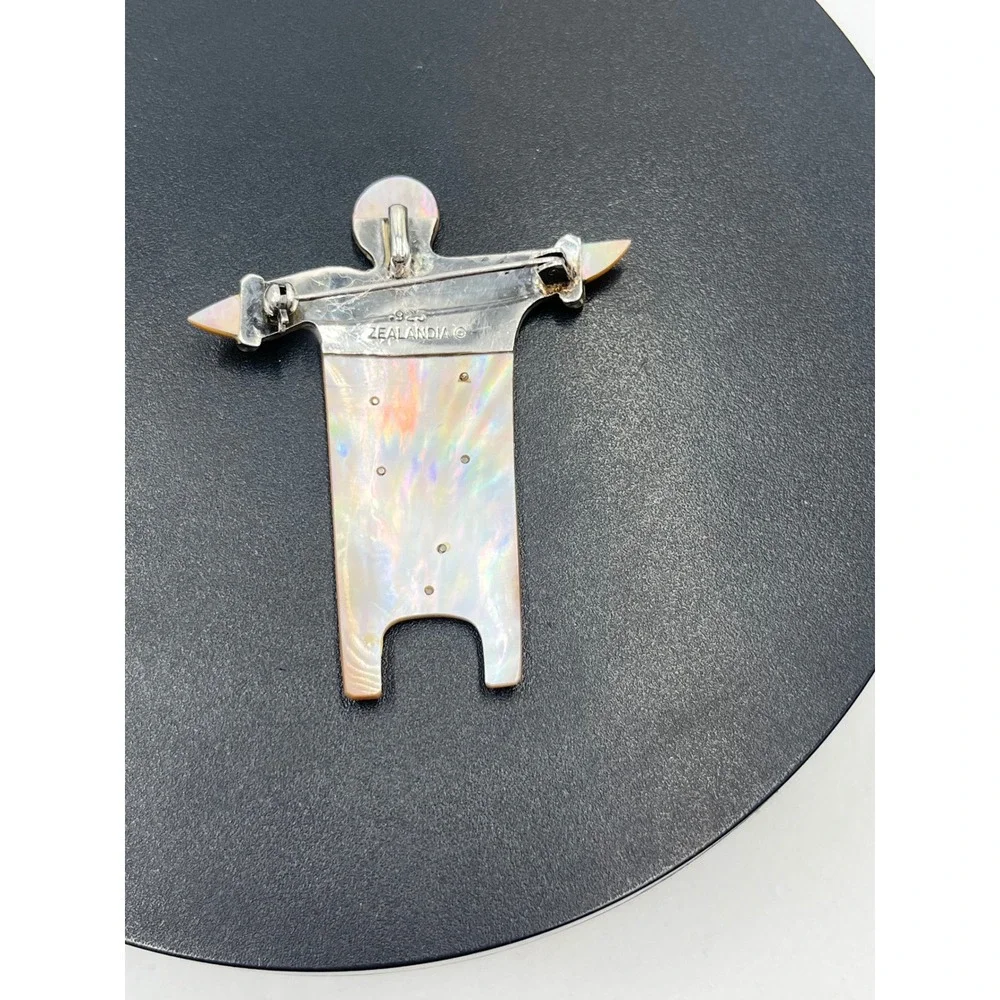 Zealandia Sterling Mother of Pearl Figural Convertible Tribal Man Pendant/Brooch
